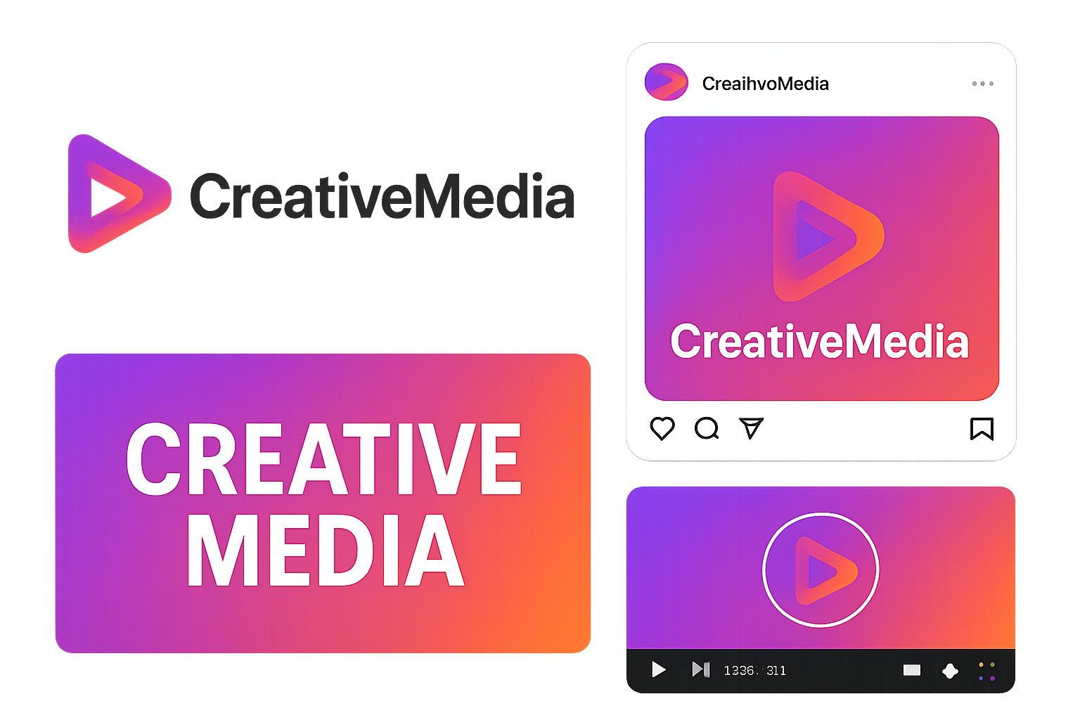 Creative multimedia branding suite including logo, social, and video assets