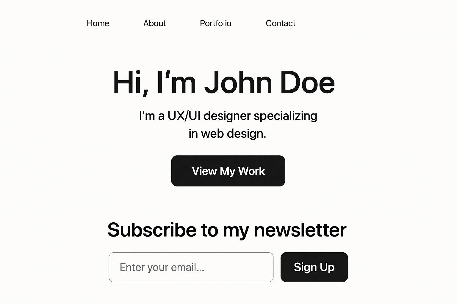 Minimalist portfolio site layout optimized for readability and sign-ups
