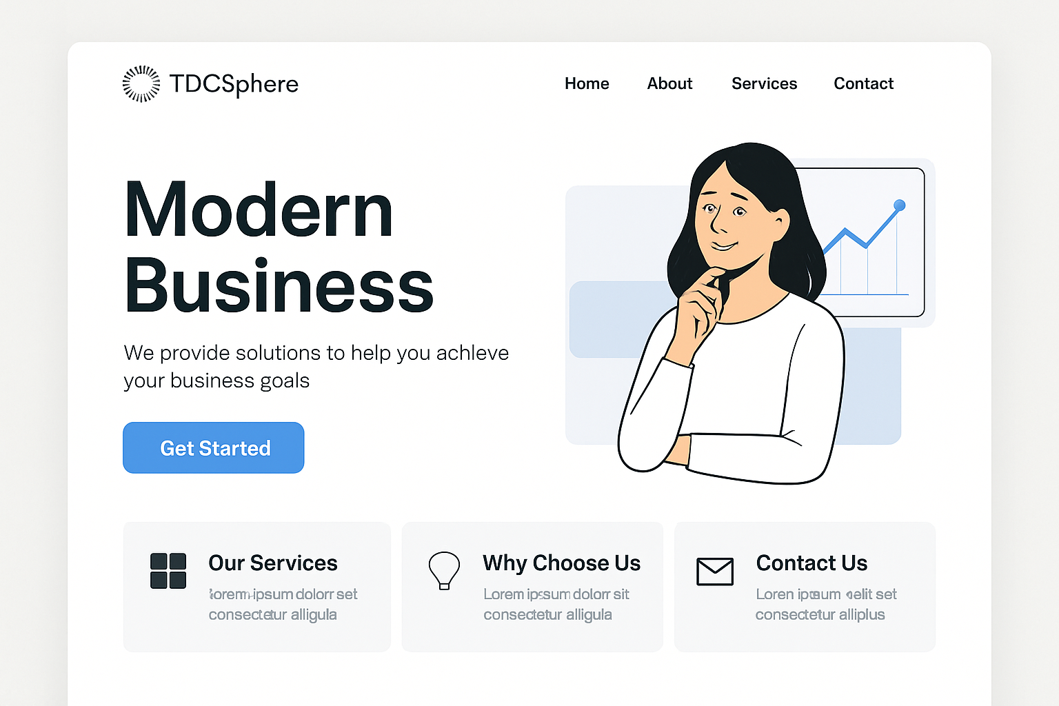 Modern business website homepage designed by TDCSphere